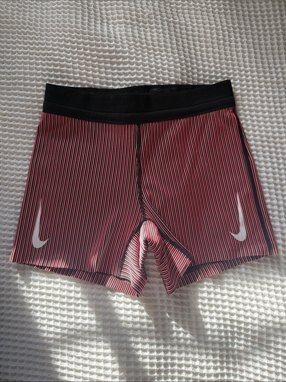 Nike Women's Pink and Black Striped Athletic Shorts